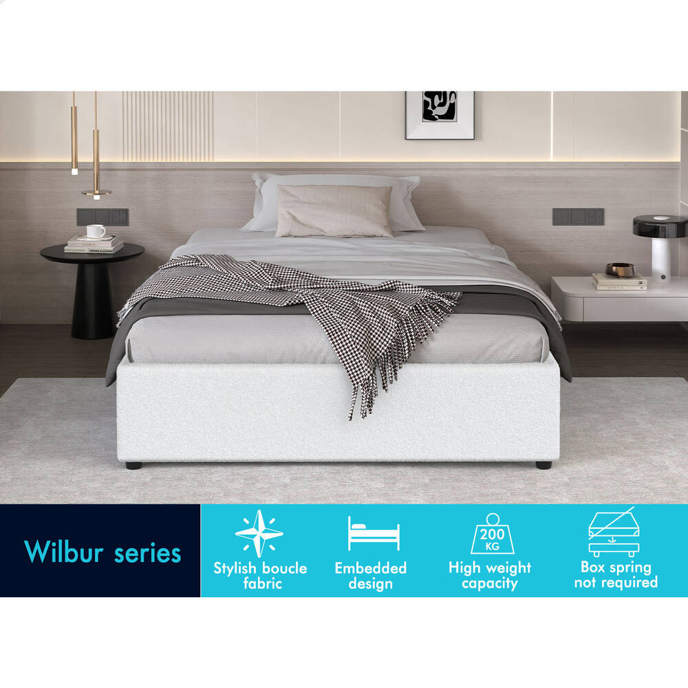 ALFORDSON Bed Frame Single Size Gas Lift Storage Mattress Base Boucle WILBUR