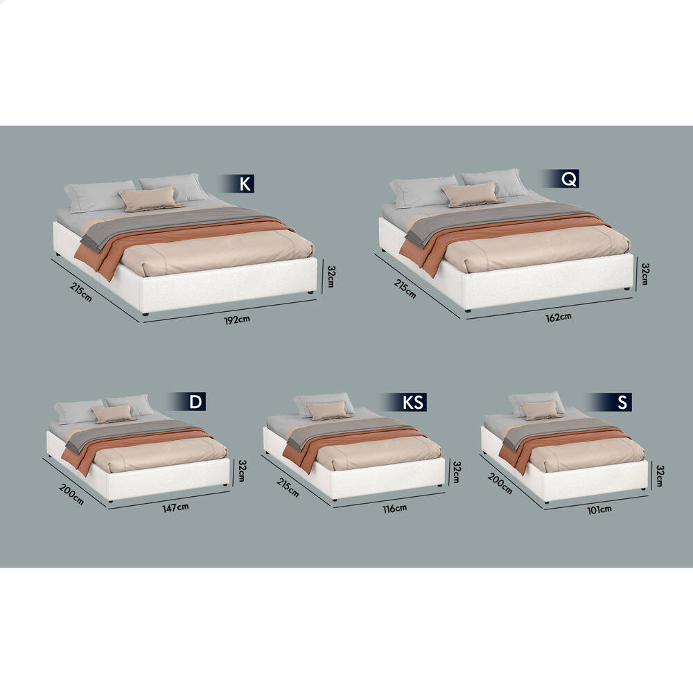 ALFORDSON Bed Frame Single Size Gas Lift Storage Mattress Base Boucle WILBUR
