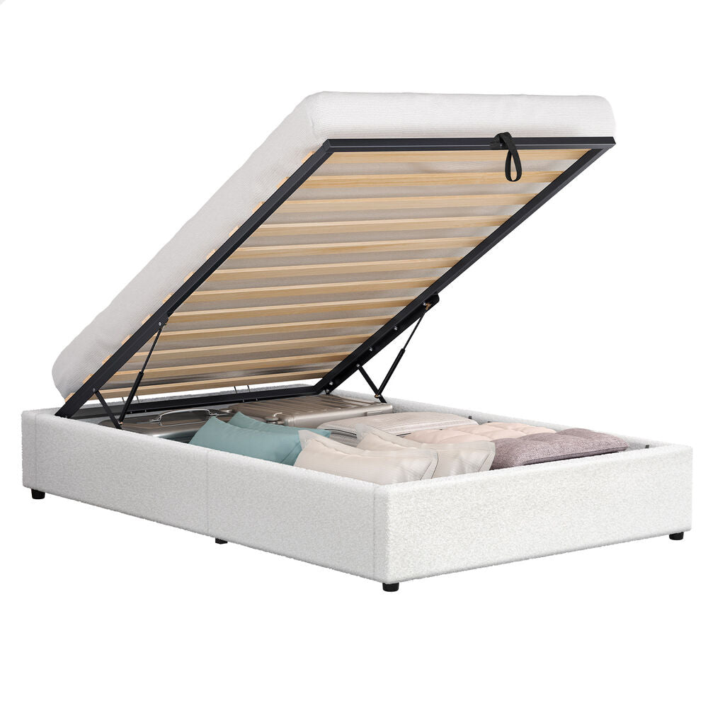 ALFORDSON Bed Frame Single Size Gas Lift Storage Mattress Base Boucle WILBUR