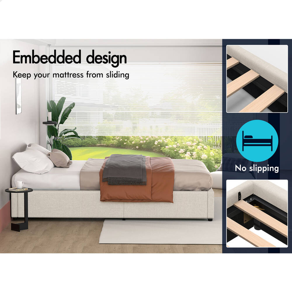 ALFORDSON Bed Frame Single Size Gas Lift Storage Mattress Base Beige WILBUR