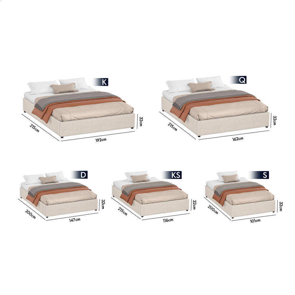 ALFORDSON Bed Frame Single Size Gas Lift Storage Mattress Base Beige WILBUR