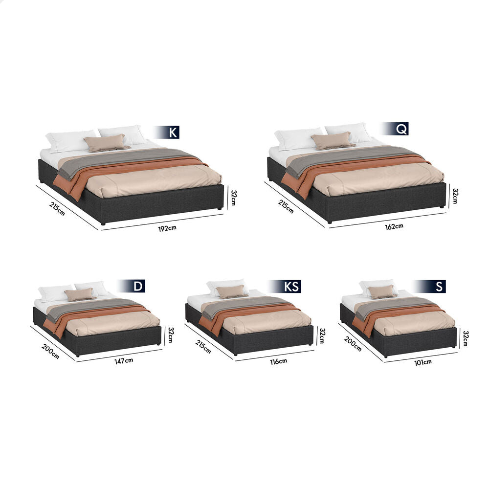 ALFORDSON Bed Frame Single Size Gas Lift Storage Mattress Base Charcoal WILBUR