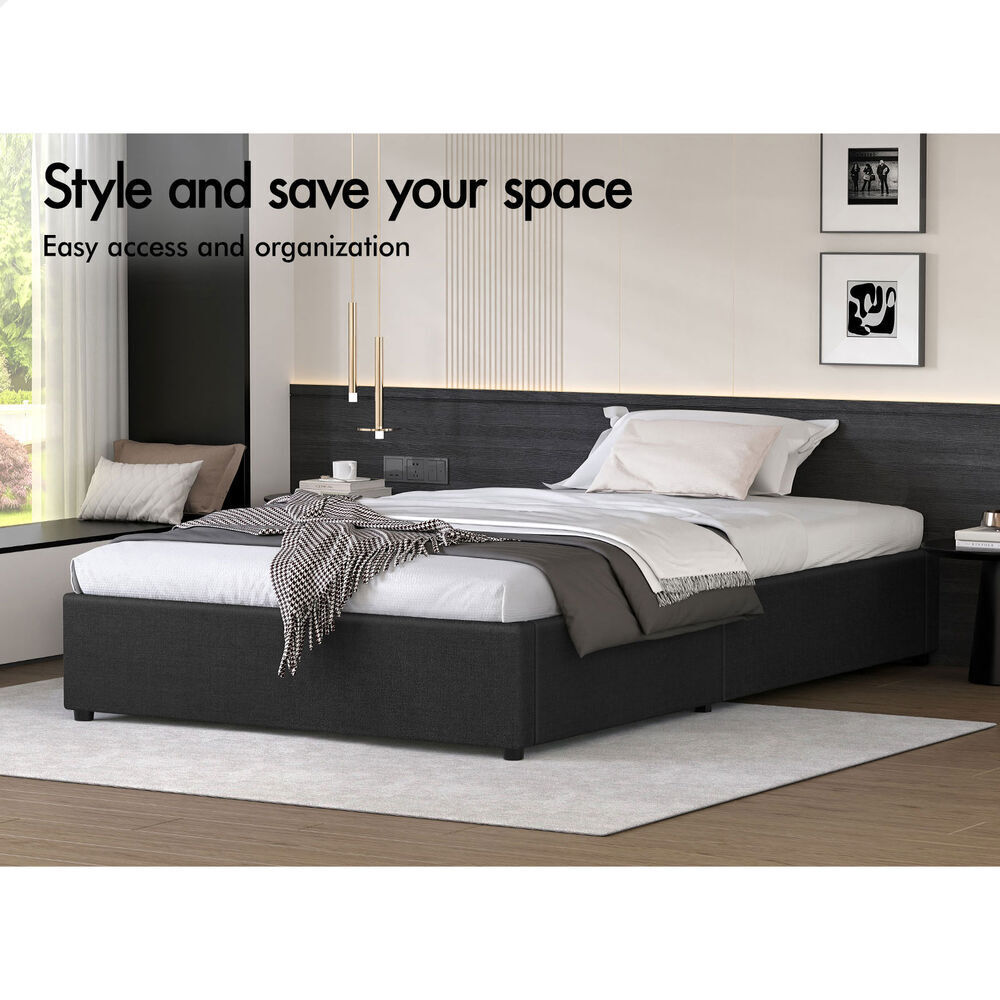 ALFORDSON Bed Frame Single Size Gas Lift Storage Mattress Base Charcoal WILBUR