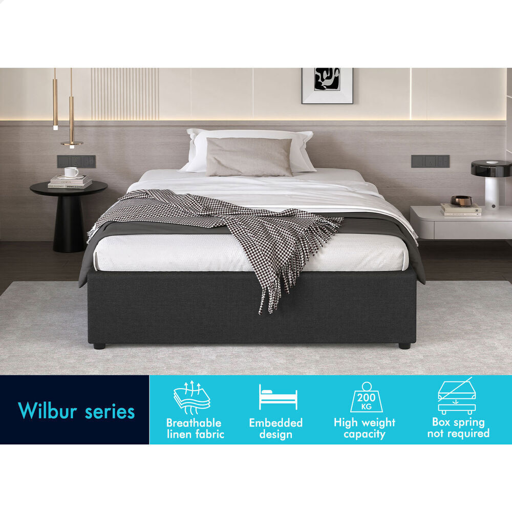 ALFORDSON Bed Frame Single Size Gas Lift Storage Mattress Base Charcoal WILBUR