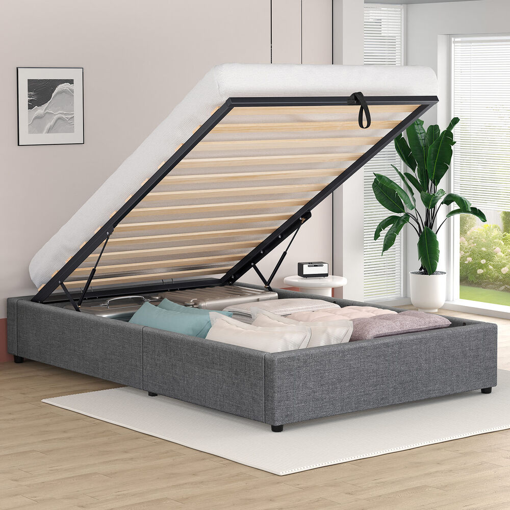 ALFORDSON Bed Frame Single Size Gas Lift Storage Mattress Base Grey WILBUR