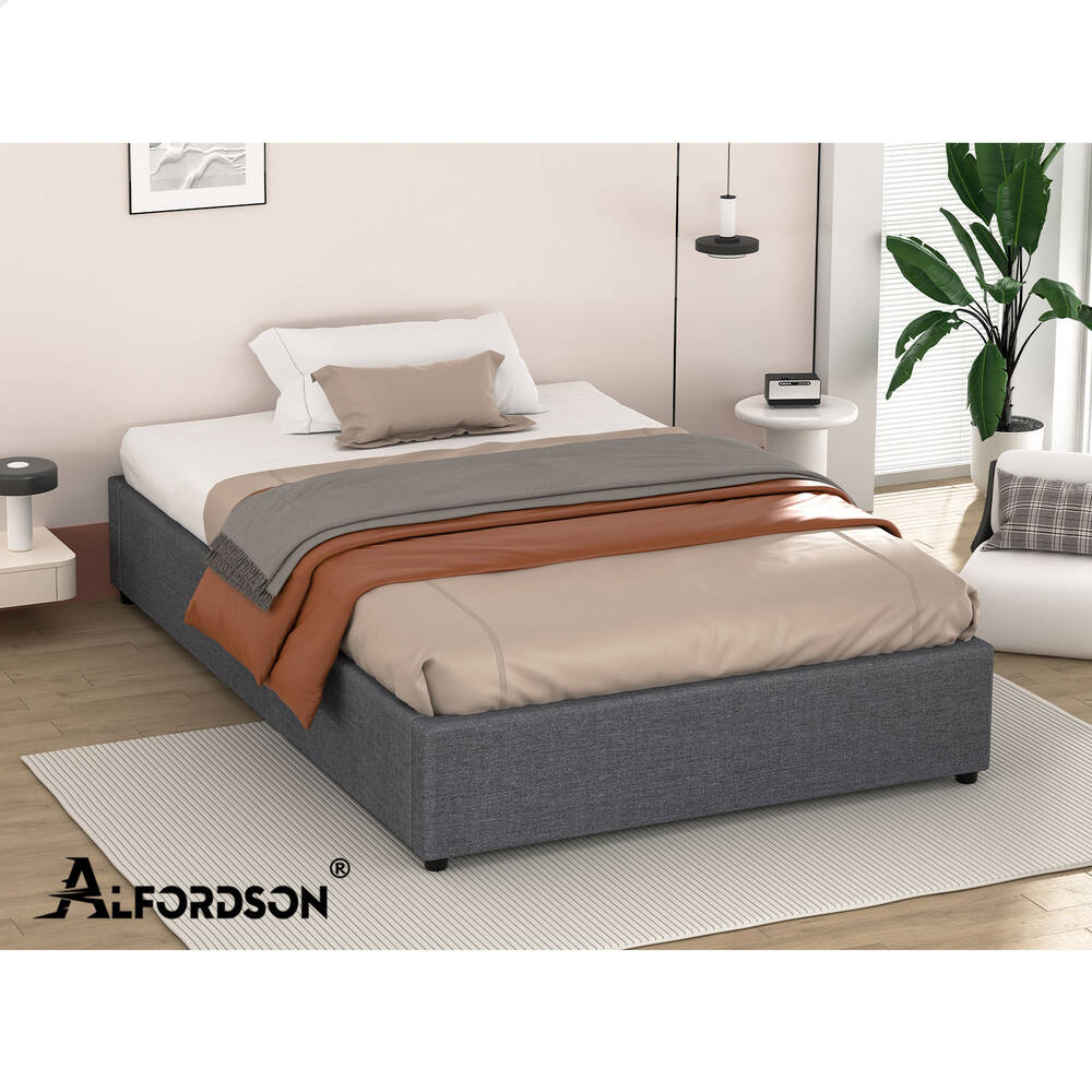 ALFORDSON Bed Frame Single Size Gas Lift Storage Mattress Base Grey WILBUR
