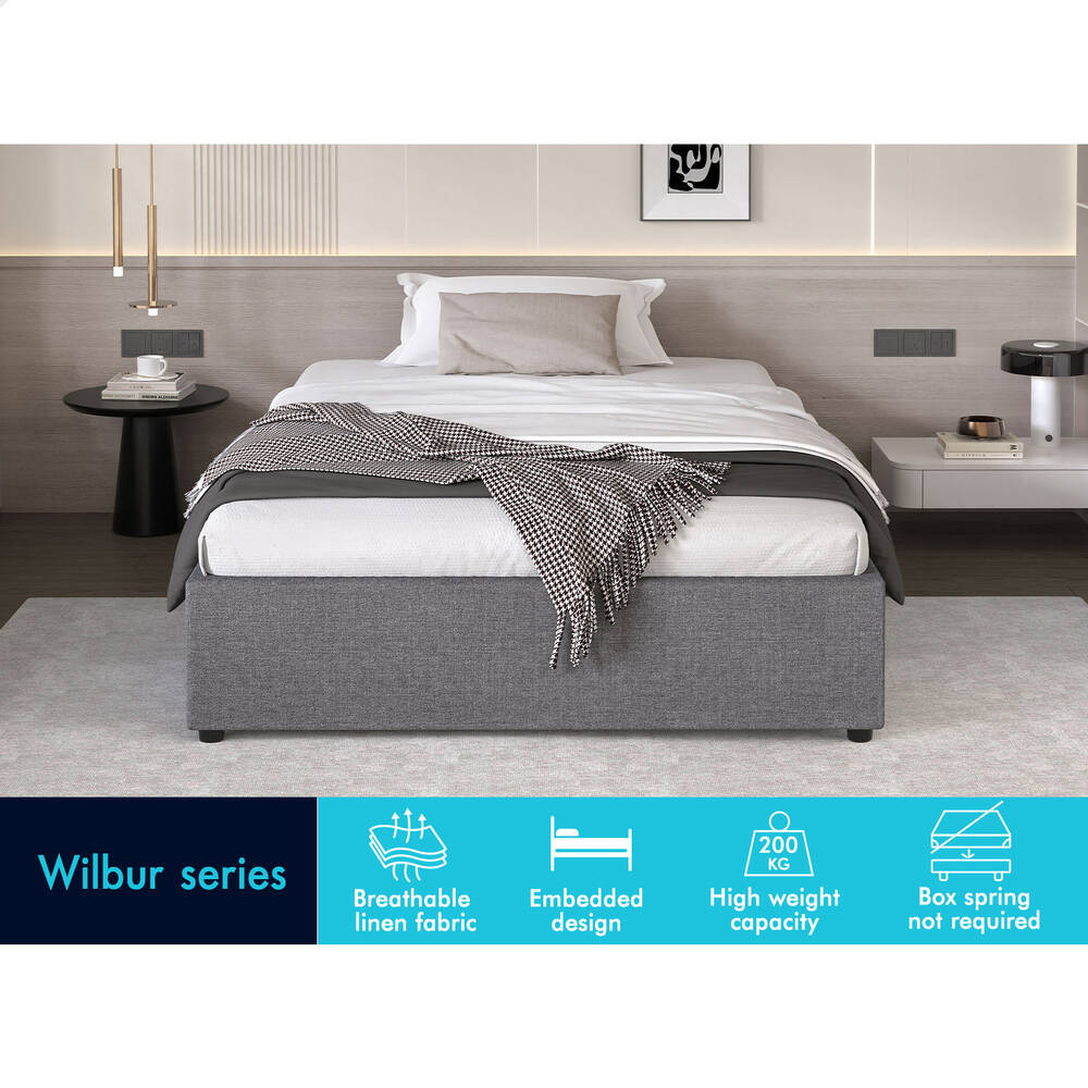 ALFORDSON Bed Frame Single Size Gas Lift Storage Mattress Base Grey WILBUR