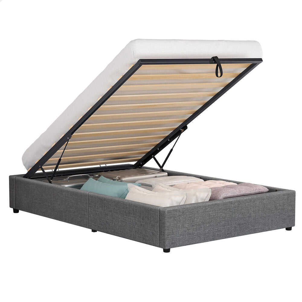 ALFORDSON Bed Frame Single Size Gas Lift Storage Mattress Base Grey WILBUR
