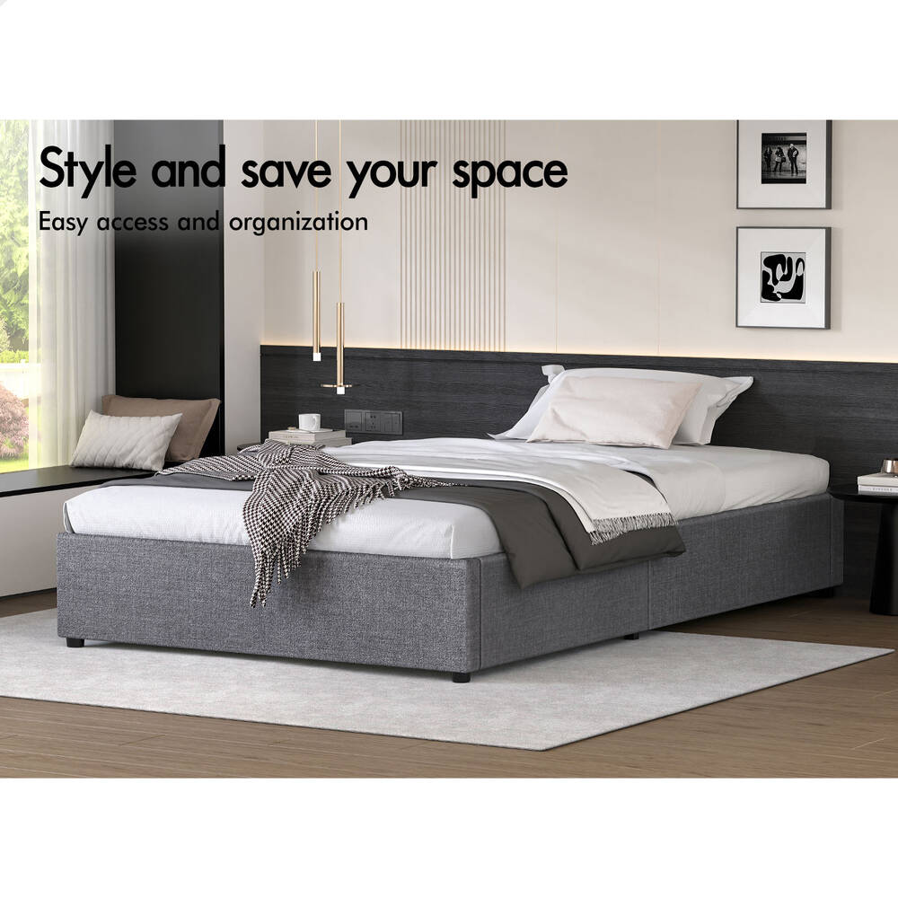 ALFORDSON Bed Frame Single Size Gas Lift Storage Mattress Base Grey WILBUR