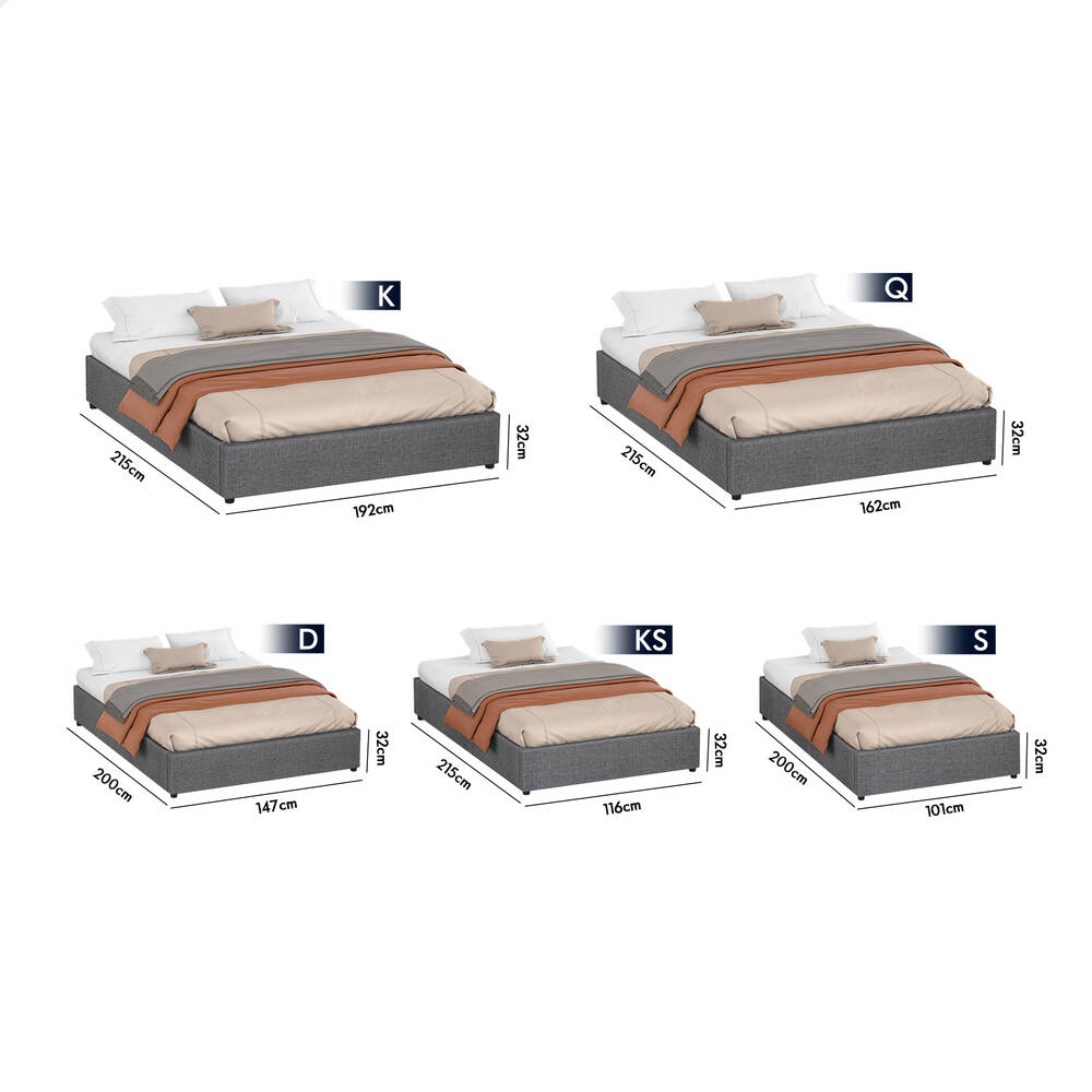ALFORDSON Bed Frame Single Size Gas Lift Storage Mattress Base Grey WILBUR