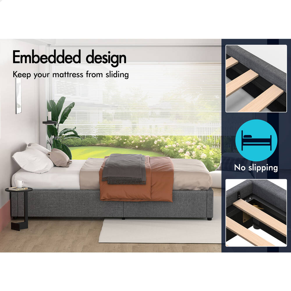 ALFORDSON Bed Frame Single Size Gas Lift Storage Mattress Base Grey WILBUR