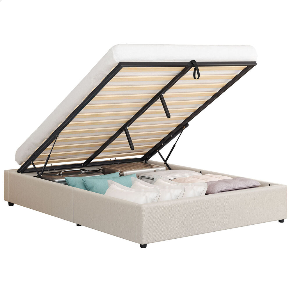 ALFORDSON Bed Frame Double Size Gas Lift Storage Mattress Base Beige BARLOW