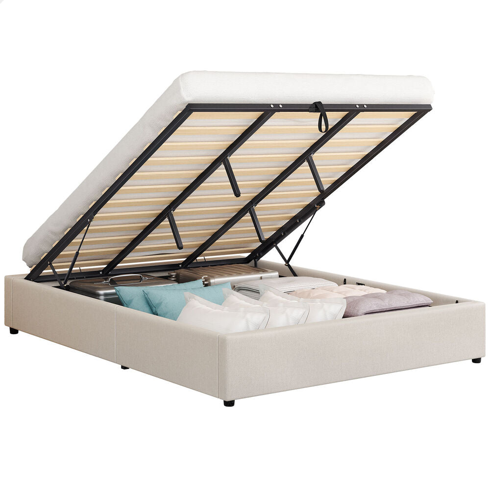 ALFORDSON Bed Frame King Size Gas Lift Storage Mattress Base Beige BARLOW