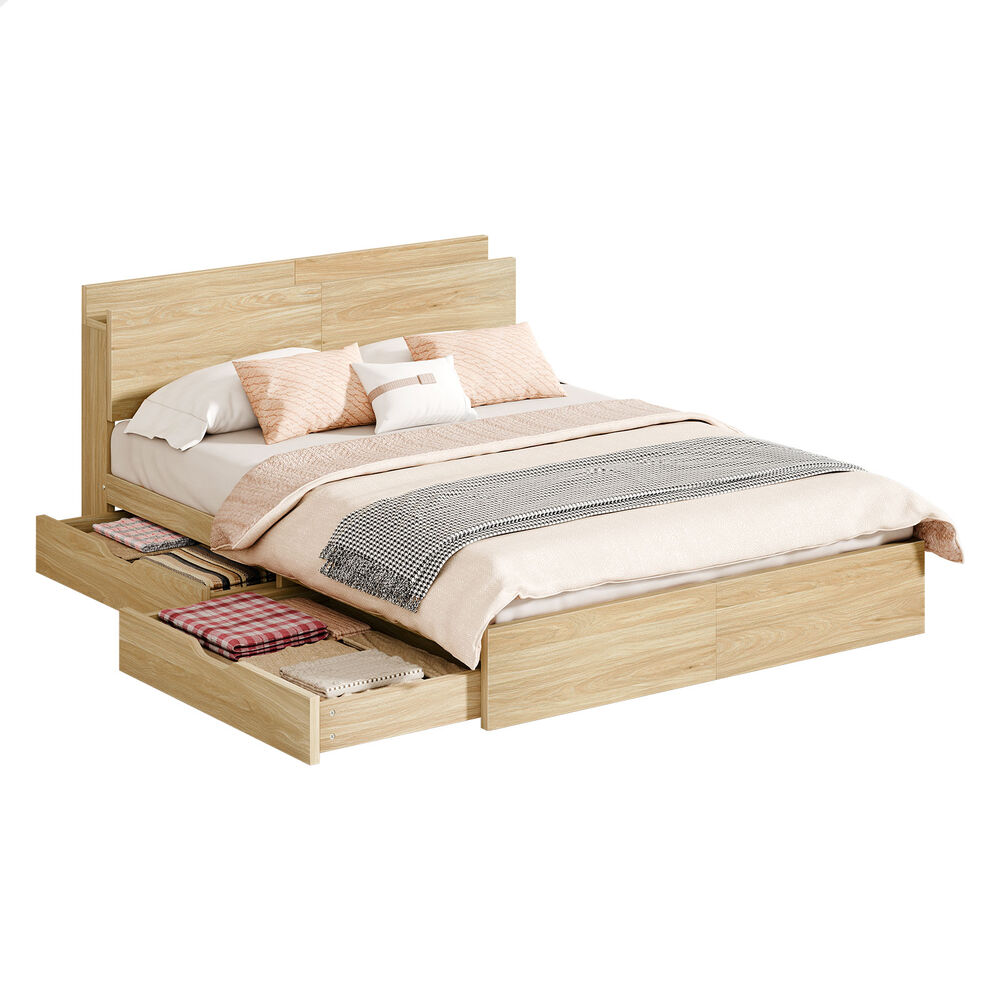 ALFORDSON Wooden Bed Frame Double Size with Charging Station & 2 Storage Drawers
