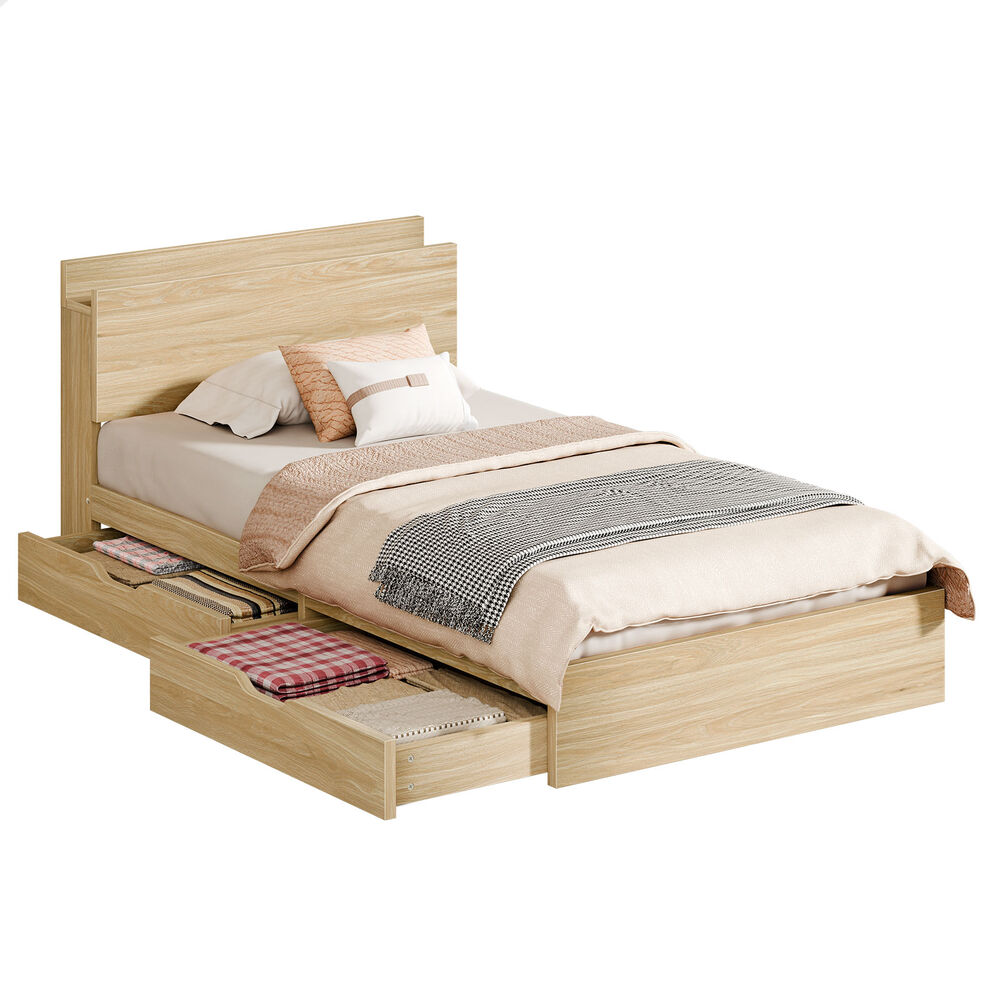 ALFORDSON Wooden Bed Frame King Single with Charging Station & 2 Storage Drawers