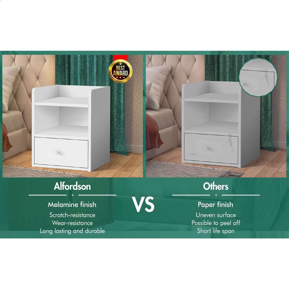 ALFORDSON Bedside Table Nightstand Storage Cabinet Side End 1 Drawer White