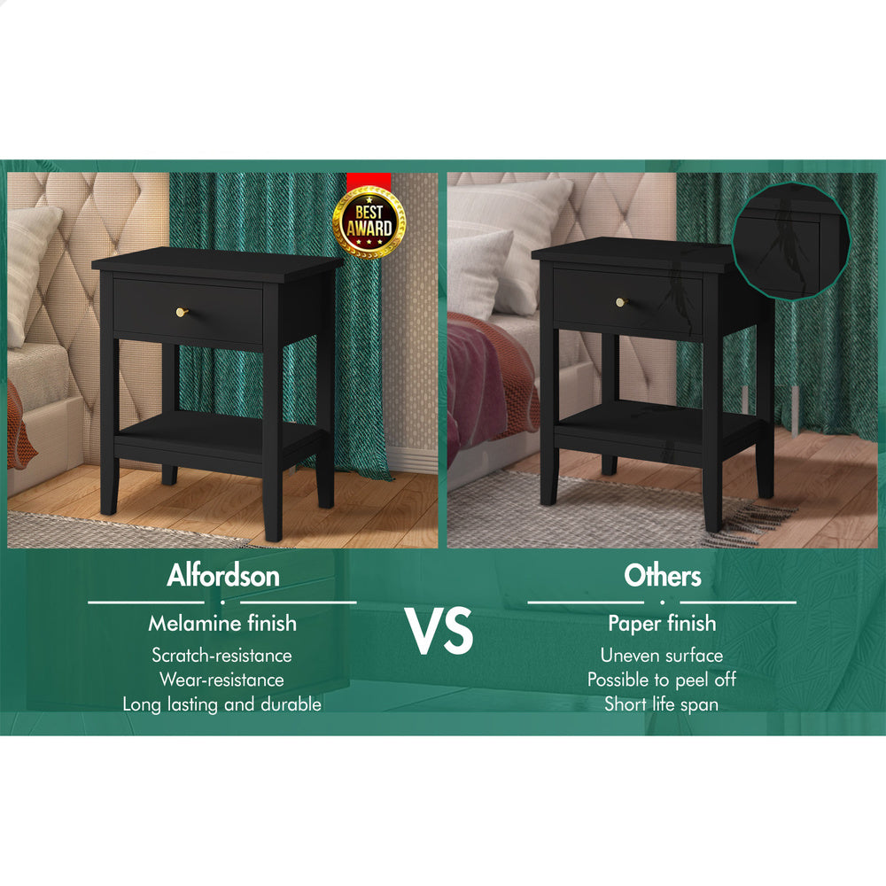 ALFORDSON Bedside Table Hamptons Nightstand Storage Side End 1 Drawer Black