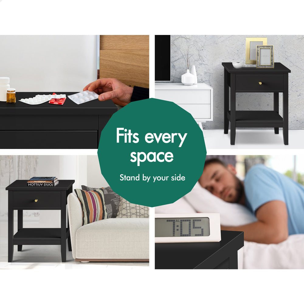 ALFORDSON Bedside Table Hamptons Nightstand Storage Side End 1 Drawer Black