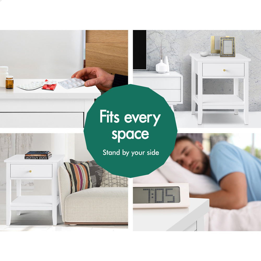 ALFORDSON Bedside Table Hamptons Nightstand Storage Side End 1 Drawer White