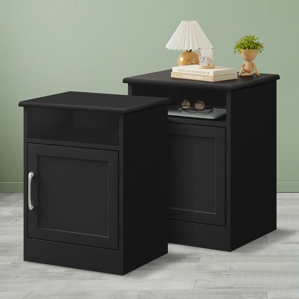 ALFORDSON 2x Bedside Table Storage Cabinet Side End Nightstand Black
