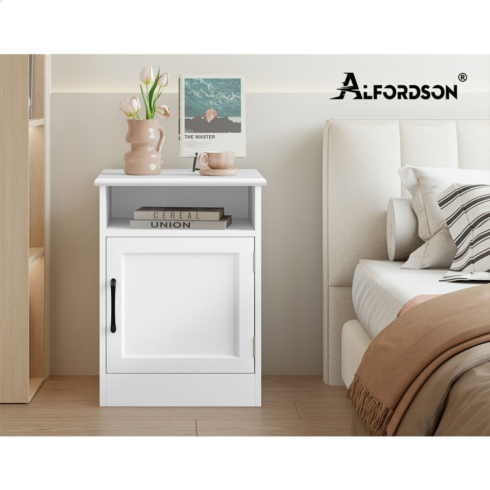 ALFORDSON 2x Bedside Table Storage Cabinet Side End Nightstand White