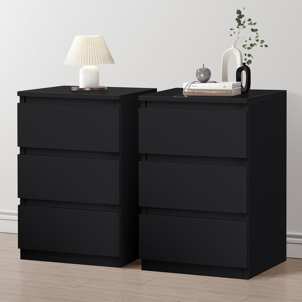 ALFORDSON 2x Bedside Table Nightstand 3 Drawers Side End Table Black
