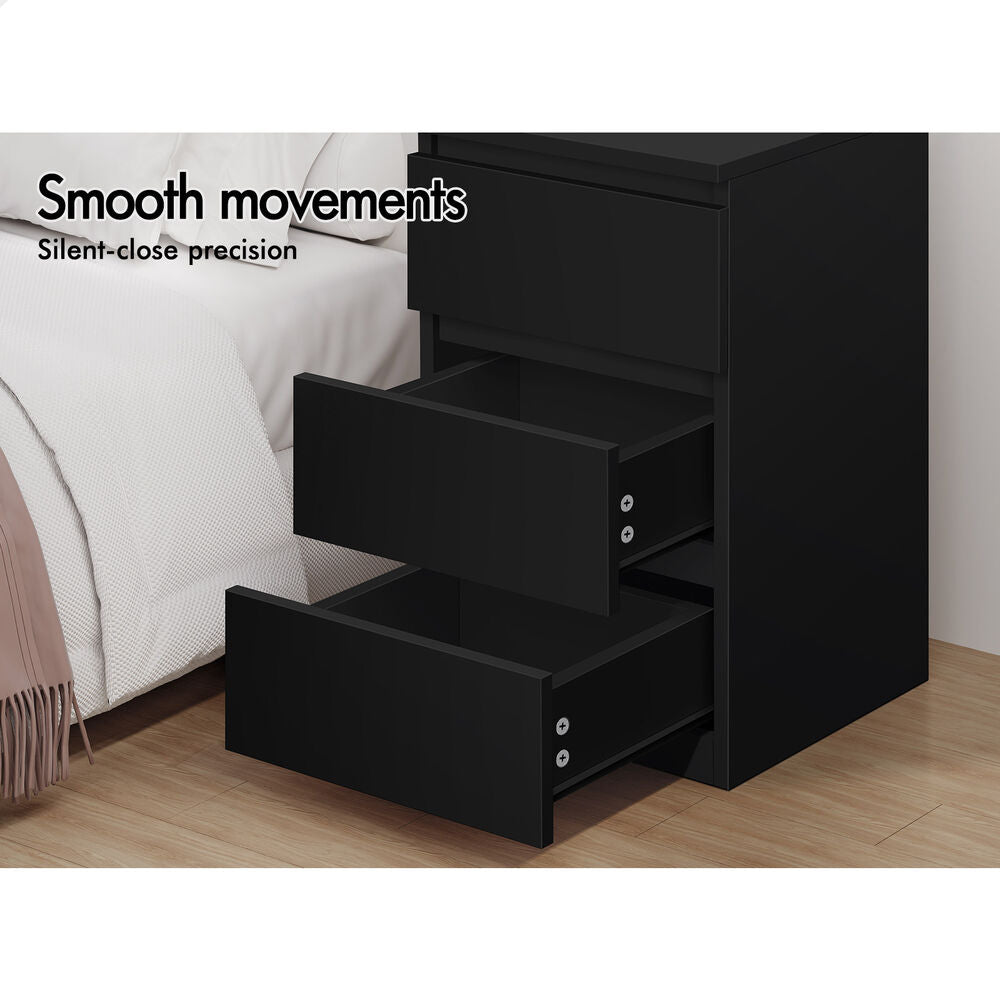 ALFORDSON 2x Bedside Table Nightstand 3 Drawers Side End Table Black