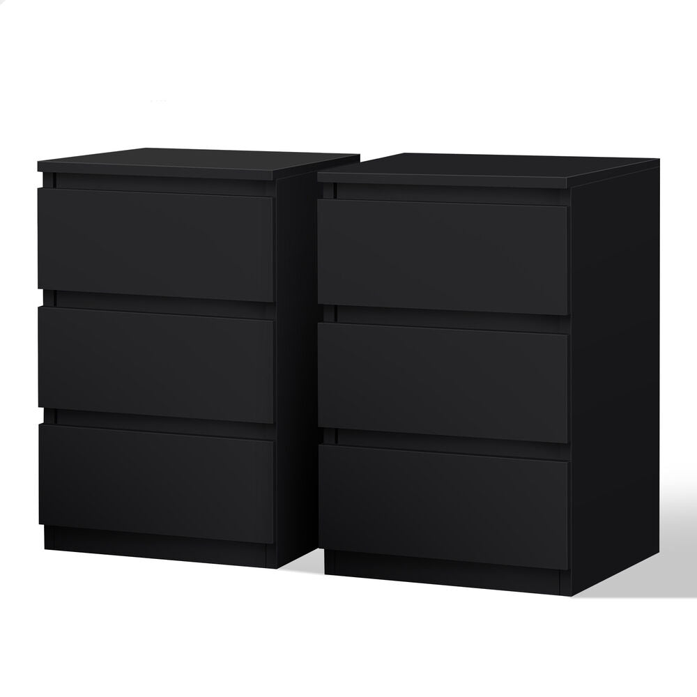 ALFORDSON 2x Bedside Table Nightstand 3 Drawers Side End Table Black