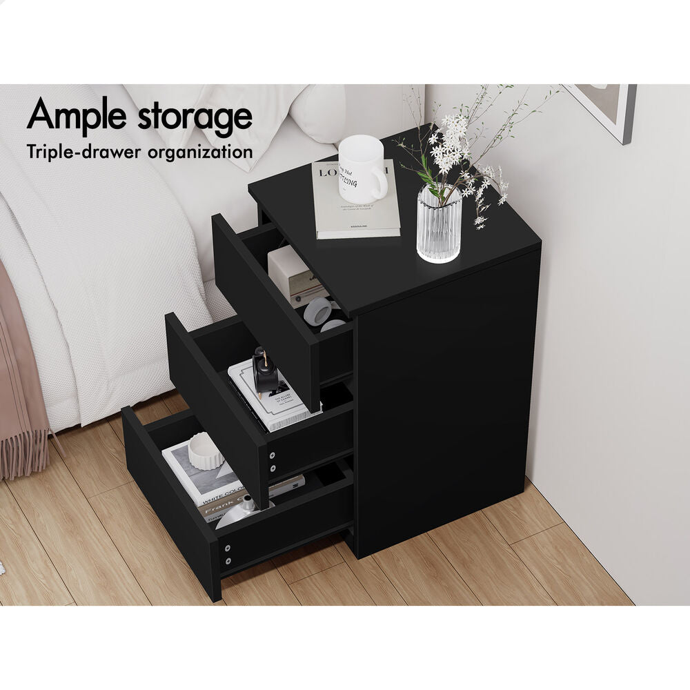 ALFORDSON 2x Bedside Table Nightstand 3 Drawers Side End Table Black