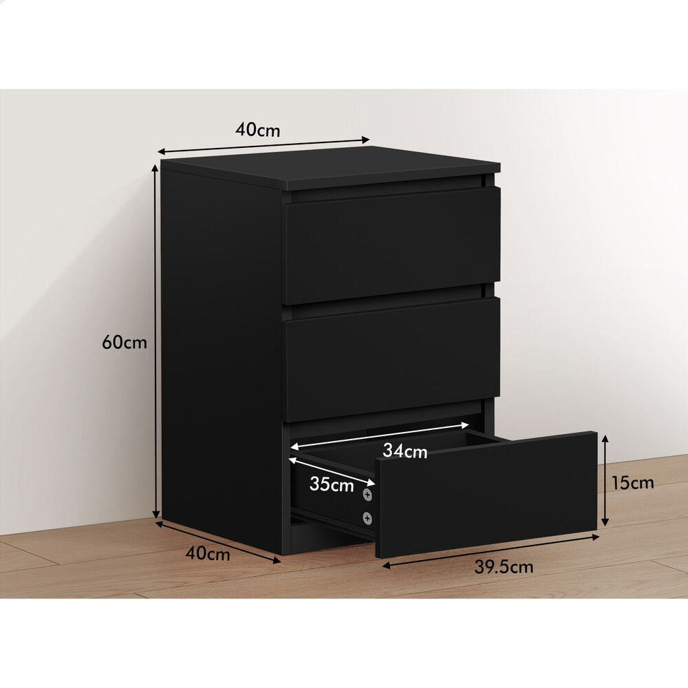 ALFORDSON 2x Bedside Table Nightstand 3 Drawers Side End Table Black
