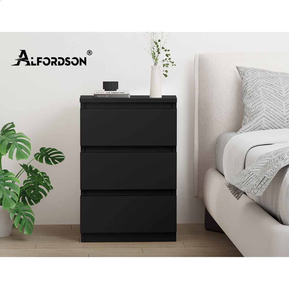 ALFORDSON 2x Bedside Table Nightstand 3 Drawers Side End Table Black