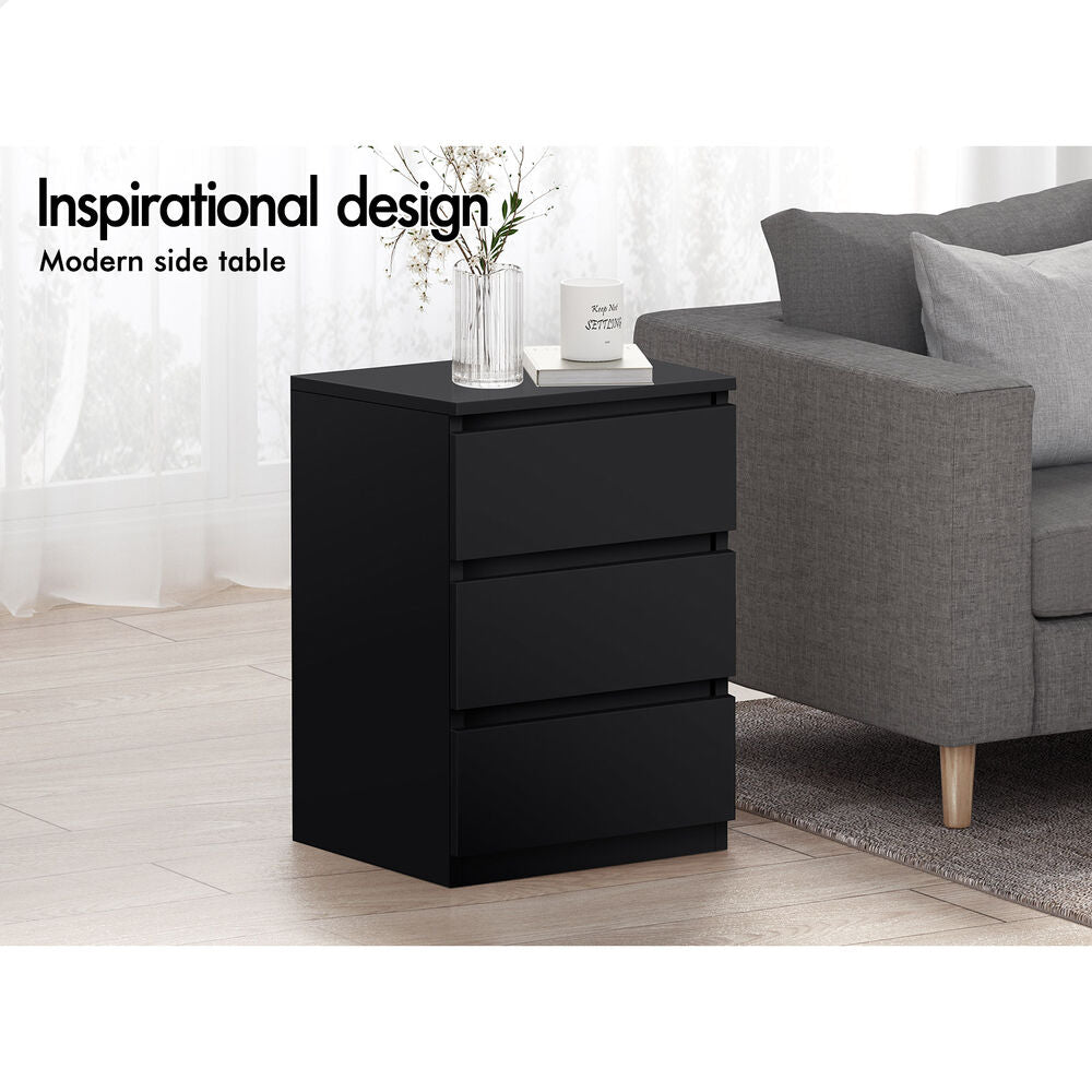ALFORDSON 2x Bedside Table Nightstand 3 Drawers Side End Table Black