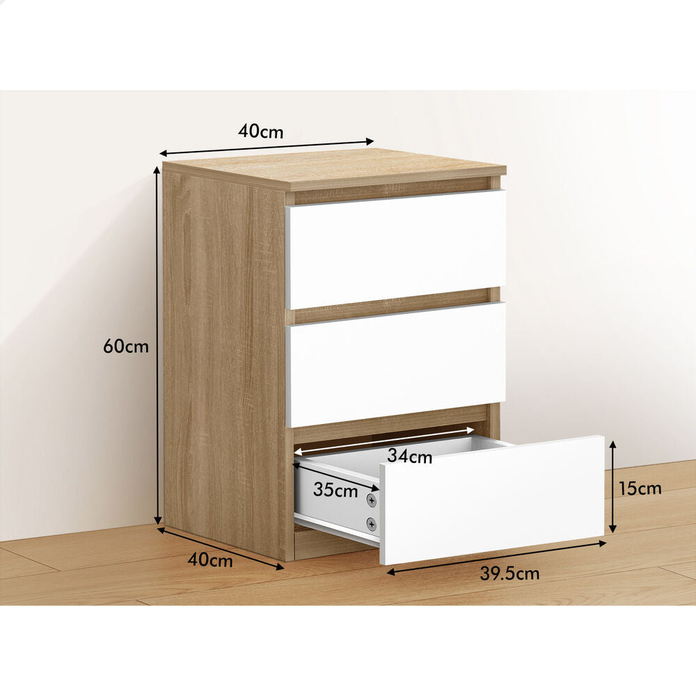 ALFORDSON 2x Bedside Table Nightstand 3 Drawers Side End Table Wood and White
