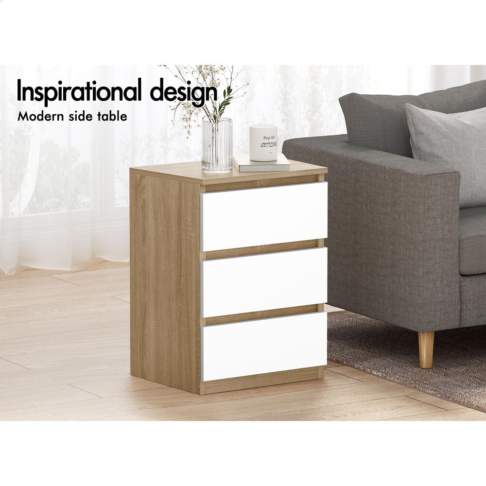 ALFORDSON 2x Bedside Table Nightstand 3 Drawers Side End Table Wood and White