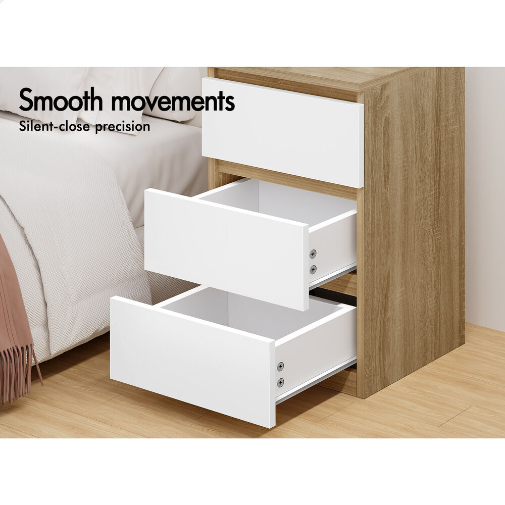 ALFORDSON 2x Bedside Table Nightstand 3 Drawers Side End Table Wood and White