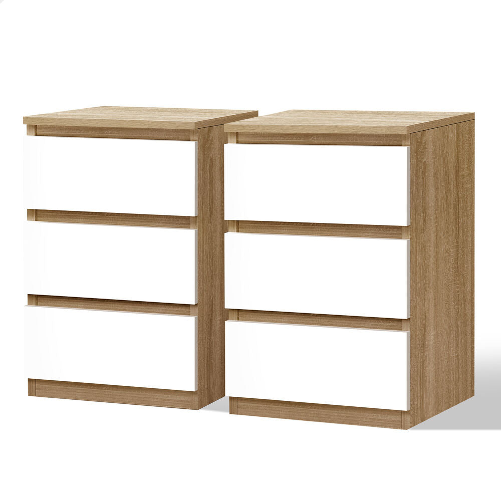 ALFORDSON 2x Bedside Table Nightstand 3 Drawers Side End Table Wood and White