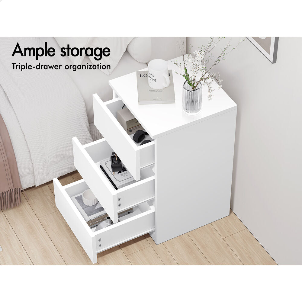 ALFORDSON 2x Bedside Table Nightstand 3 Drawers Side End Table White