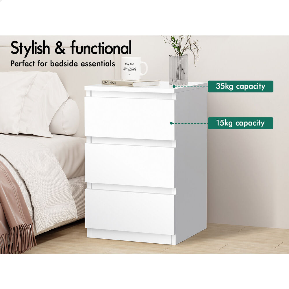 ALFORDSON 2x Bedside Table Nightstand 3 Drawers Side End Table White
