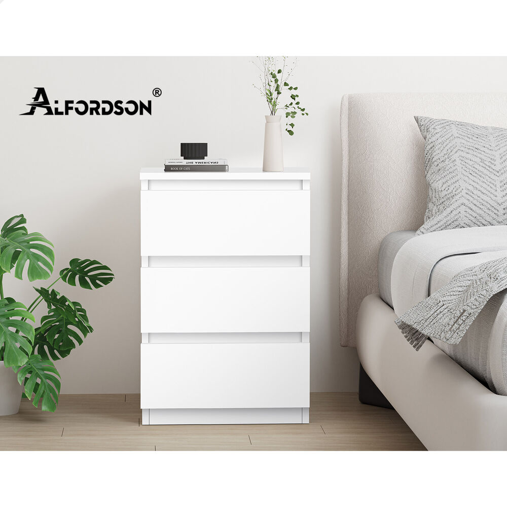 ALFORDSON 2x Bedside Table Nightstand 3 Drawers Side End Table White