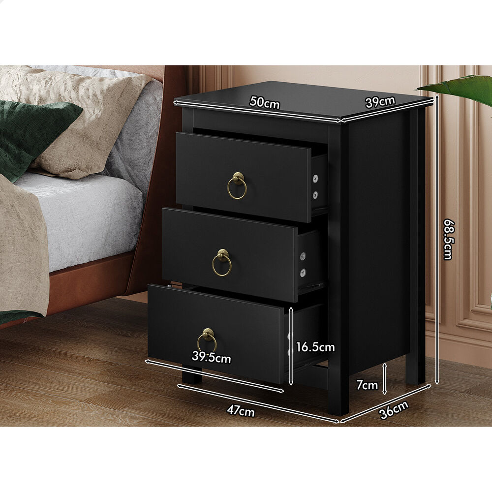 ALFORDSON Bedside Table Hamptons Nightstand Storage Side End 3 Drawers Black