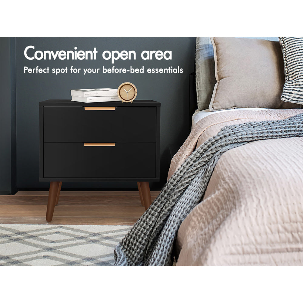 ALFORDSON Bedside Table Nightstand Side Storage Cabinet Black Scandinavian