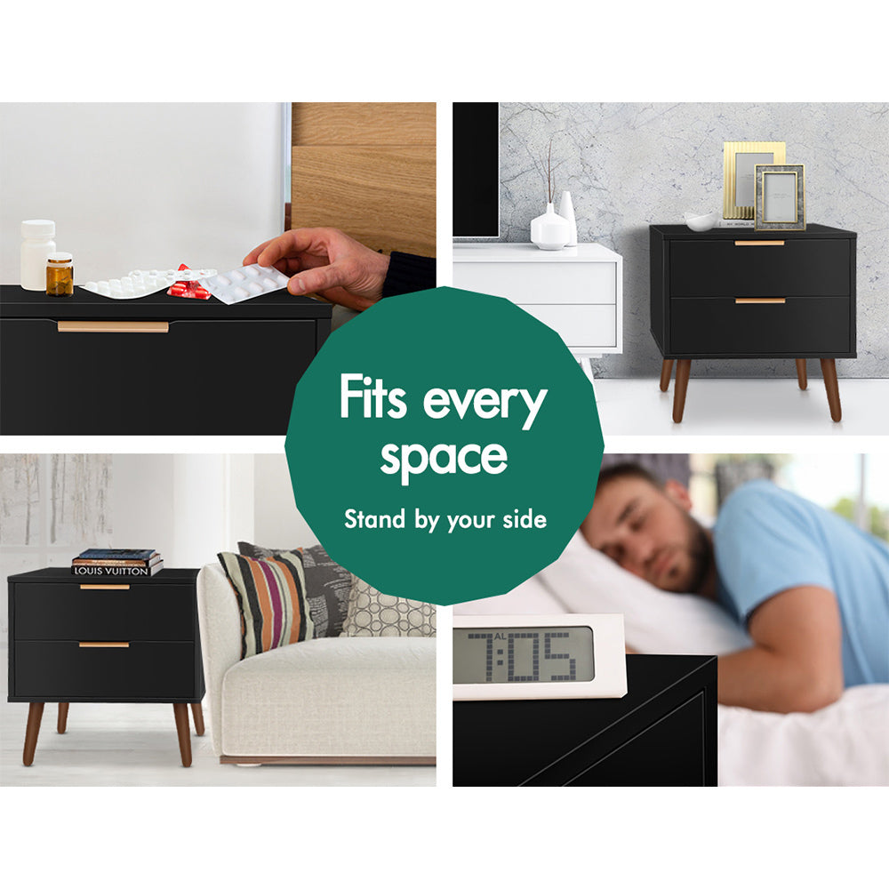 ALFORDSON Bedside Table Nightstand Side Storage Cabinet Black Scandinavian