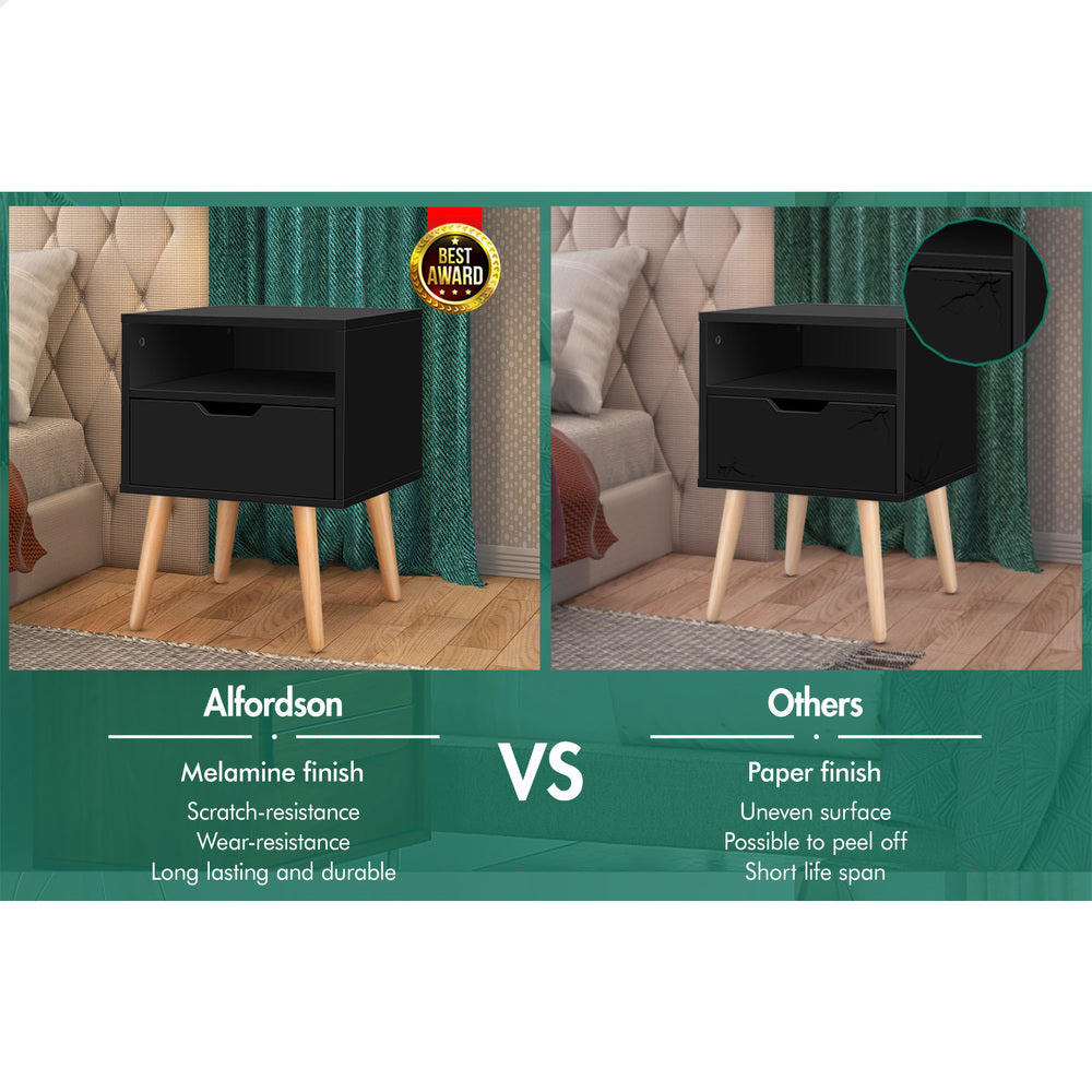 ALFORDSON Bedside Table Nightstand Storage Cabinet Scandinavian Black