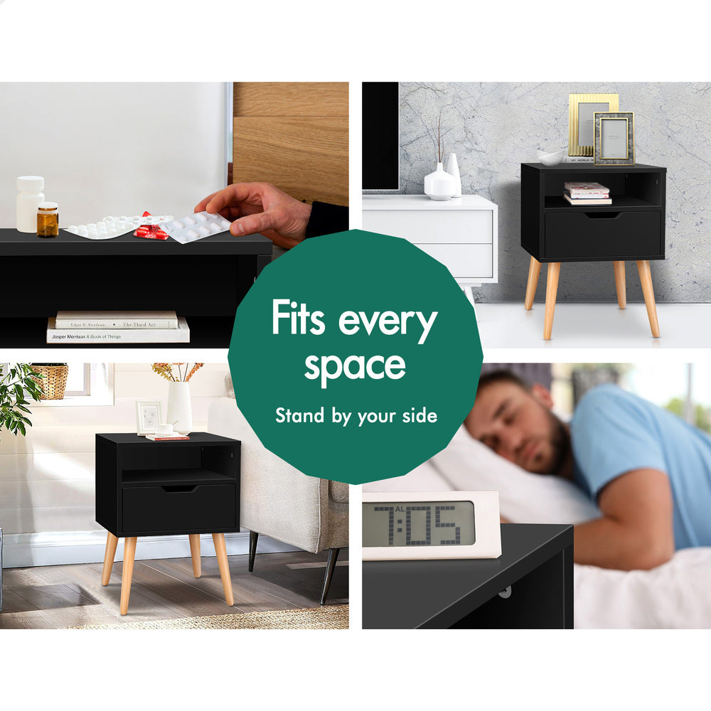ALFORDSON Bedside Table Nightstand Storage Cabinet Scandinavian Black