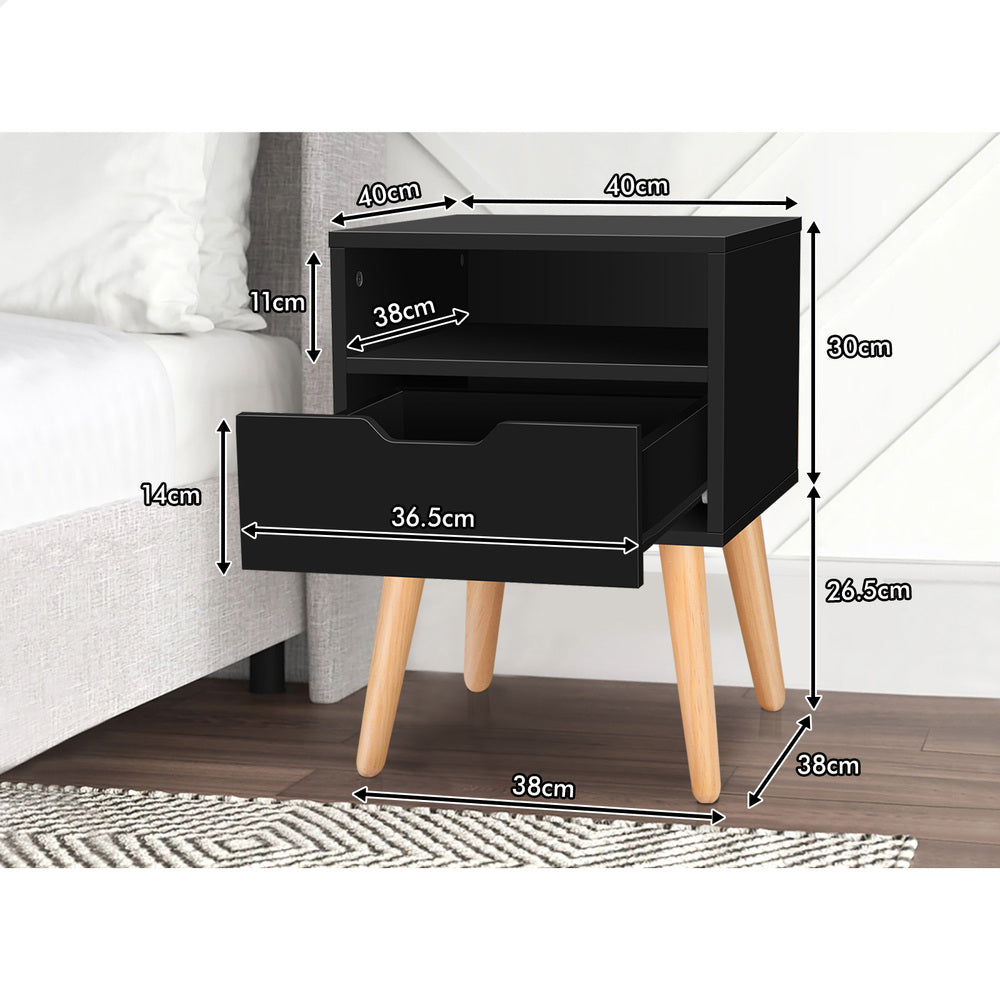 ALFORDSON Bedside Table Nightstand Storage Cabinet Scandinavian Black