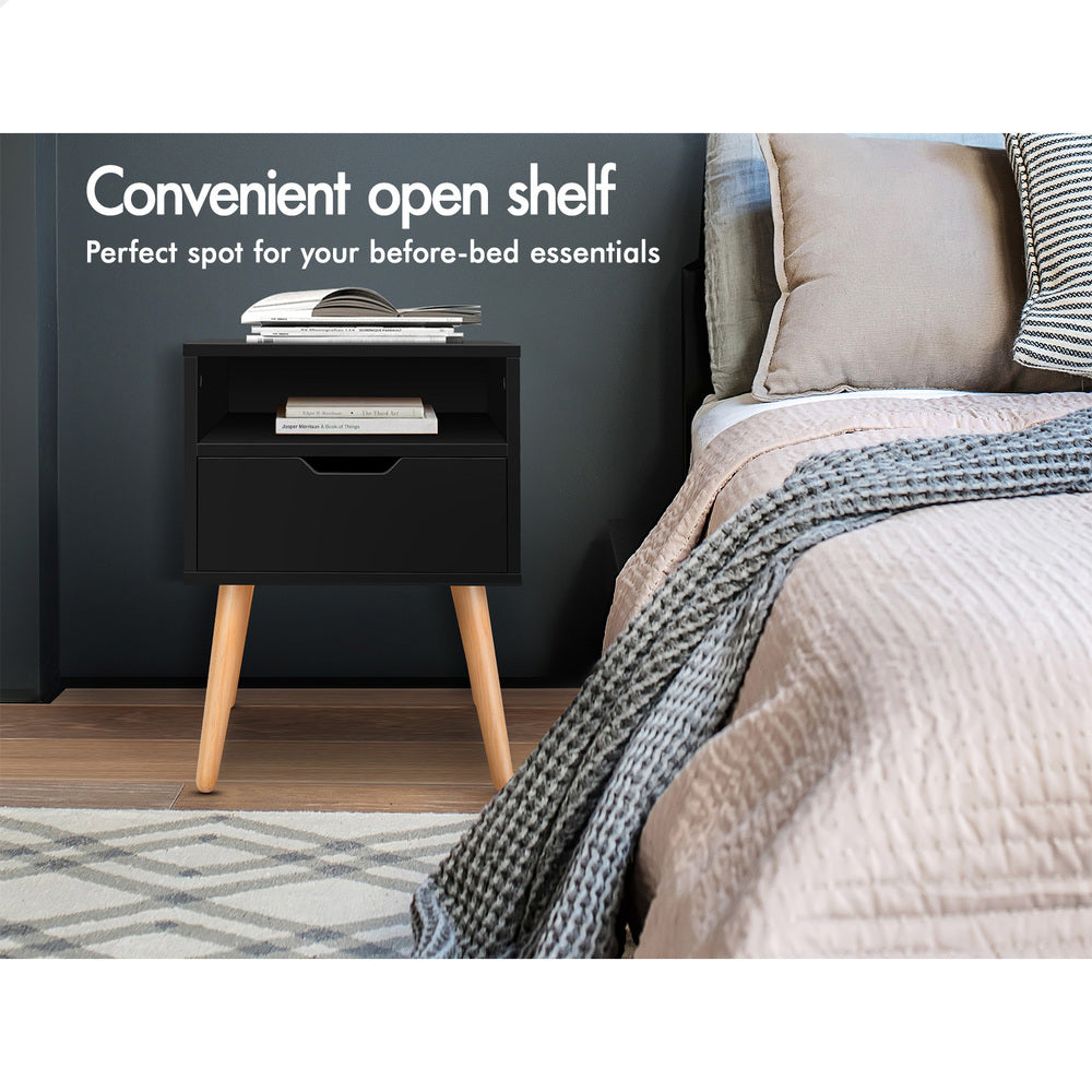ALFORDSON Bedside Table Nightstand Storage Cabinet Scandinavian Black