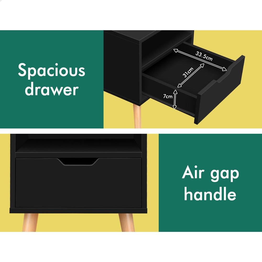 ALFORDSON Bedside Table Nightstand Storage Cabinet Scandinavian Black