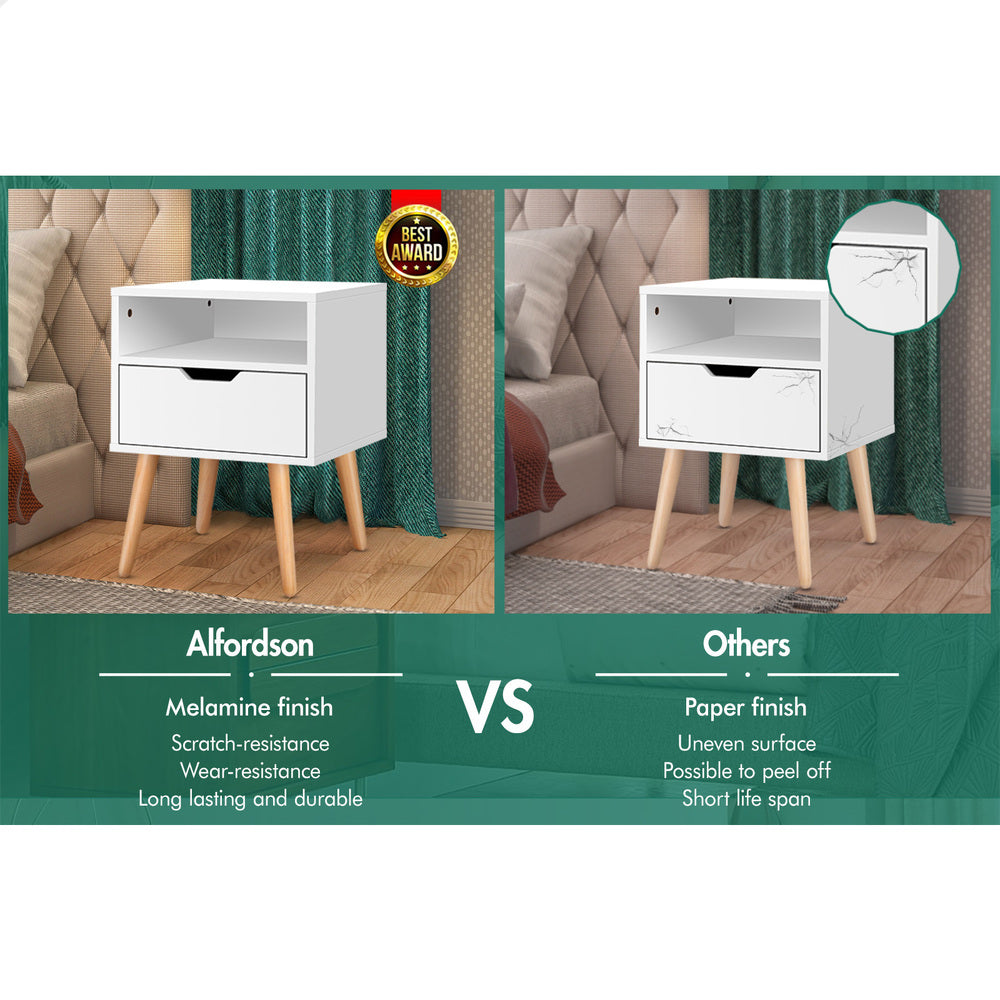 ALFORDSON Bedside Table Nightstand Storage Cabinet Scandinavian White
