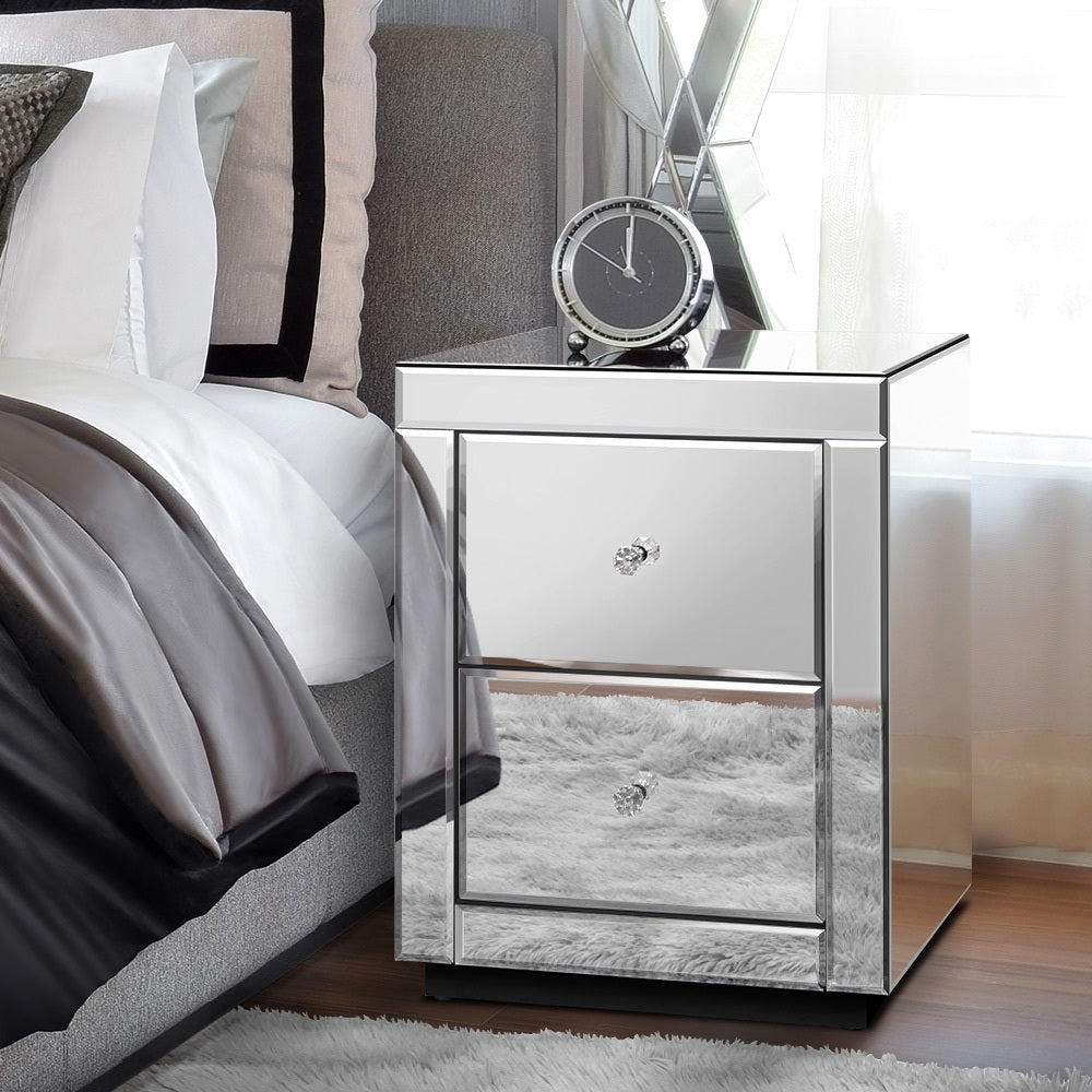 ALFORDSON Mirrored Bedside Table Nightstand Storage Drawers