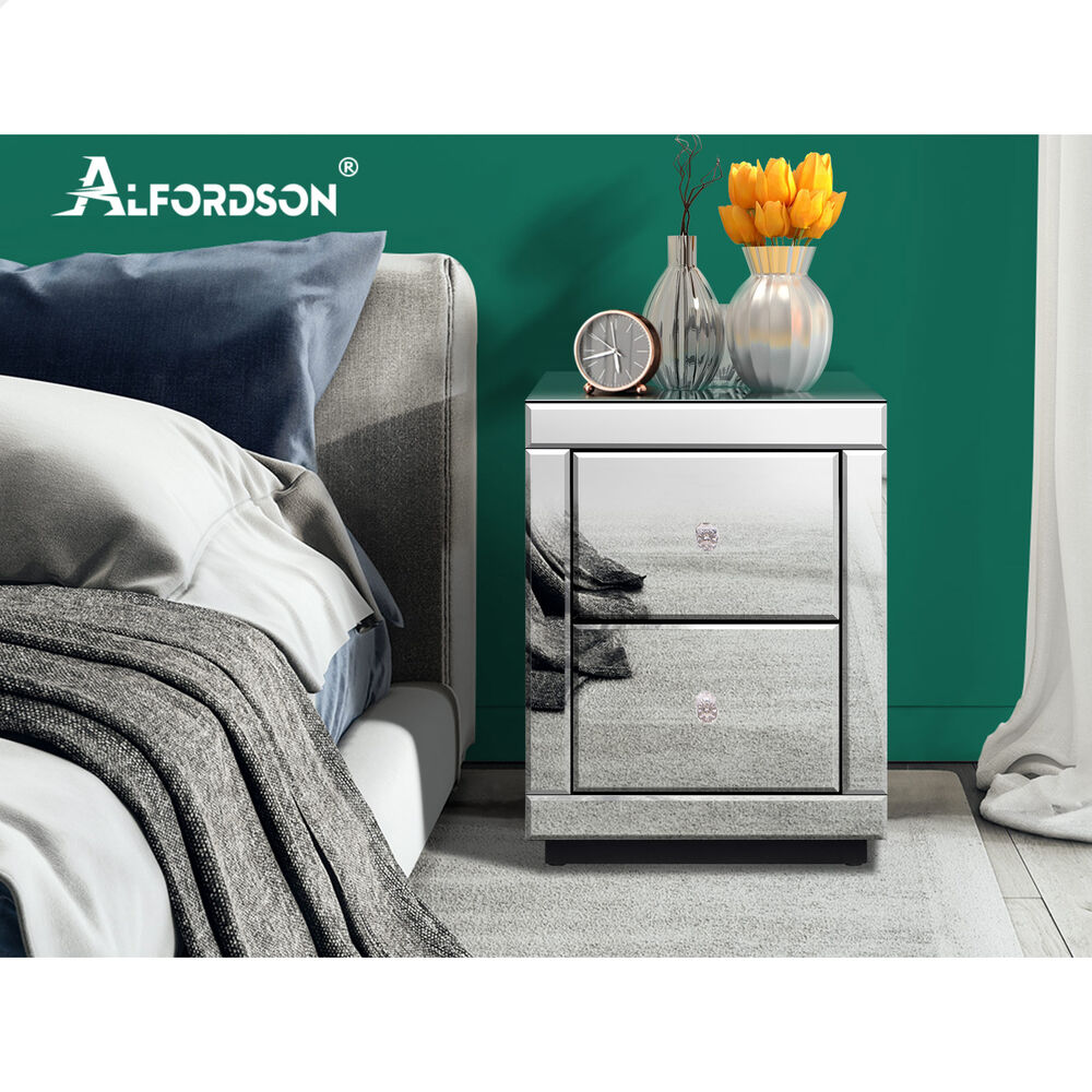 ALFORDSON Mirrored Bedside Table Nightstand Storage Drawers